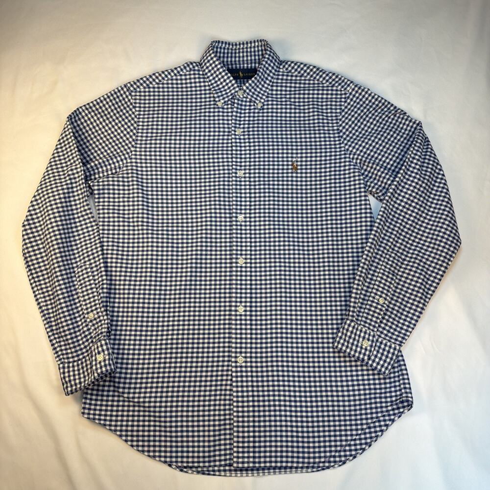 Men’s Ralph Lauren Blue Label Blue Gingham Oxford Button Down Shirt-Size M Pony